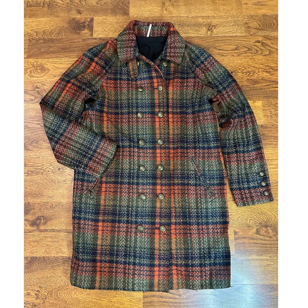 Free People Dalton Plaid Wool Blend Coat Women’s Size 12 Autumn Plaid Jacket